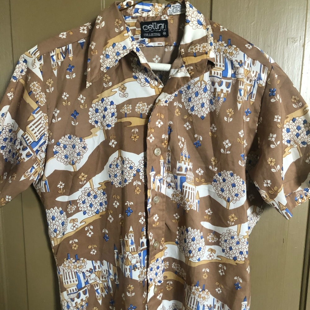 Cellini Trees + Castles Textured Poly Button Down